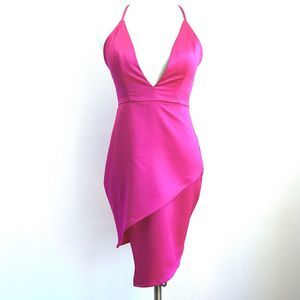 Superdown Barbiecore Chriselle Deep V Dress Pink Sz S Crossed Straps Silky
